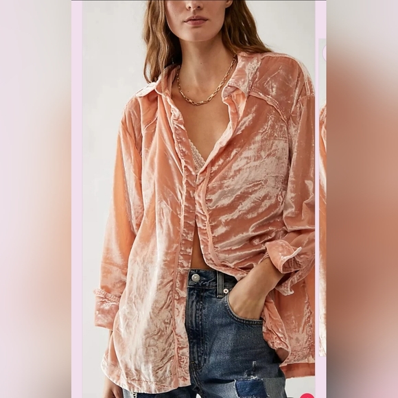 Magnolia Pearl Tops - We the Free Blush Pink Free People Marianne Velvet Shirt